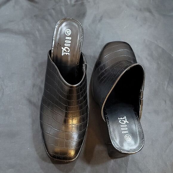 BRAND NEW ROUGE HELUIM SQUARE TOE HIGH HEEL CROC SKIN PRINT FAUX SLIM  MULE R3 - Picture 6 of 16